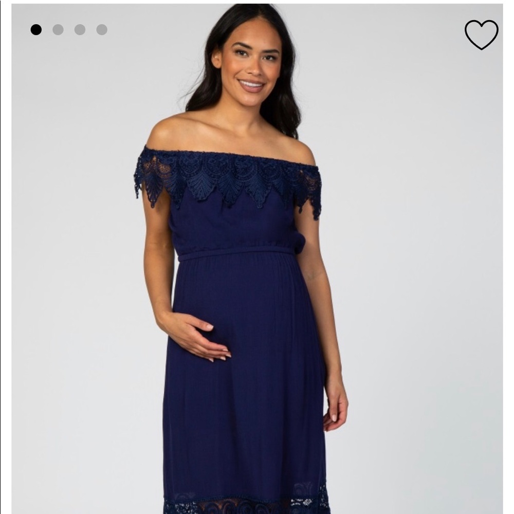 Navy Blue Dress, Crochet Detail, Maternity